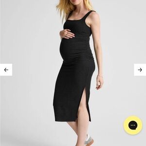 Beyond Yoga Black Maternity Tank Midi Dress with Side Slit